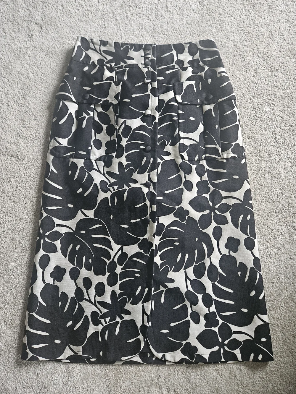 Kate Spade Monstera Grove Jacquard Midi Skirt Black Cream Sz 12